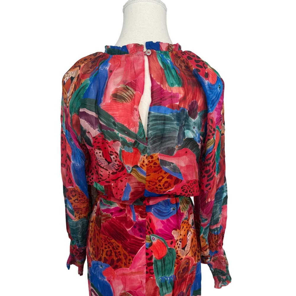 Farm Rio Mixed Print Maxi Dress Animal Collage Tie Waist Ruffle Long Sleeve XS‎ - Picture 7 of 14